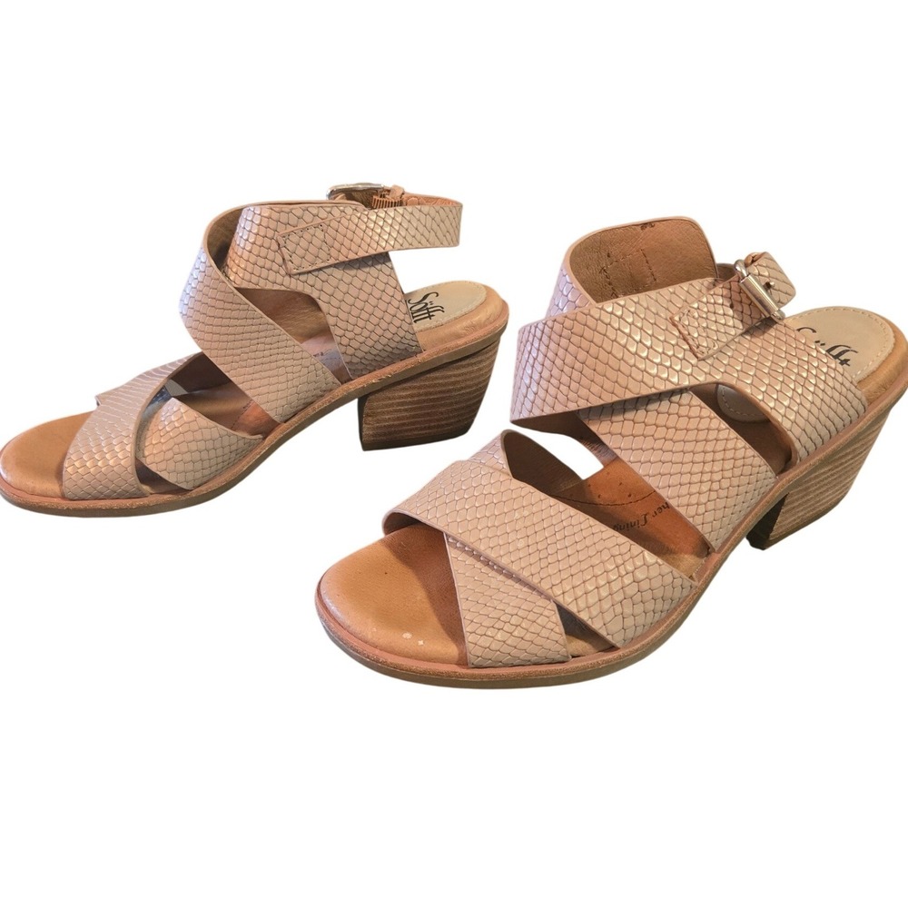 Sofft Leather Block Heel Sandals Women's 8 Nude Snake‎ Embossed Comfort Strappy - Picture 2 of 9